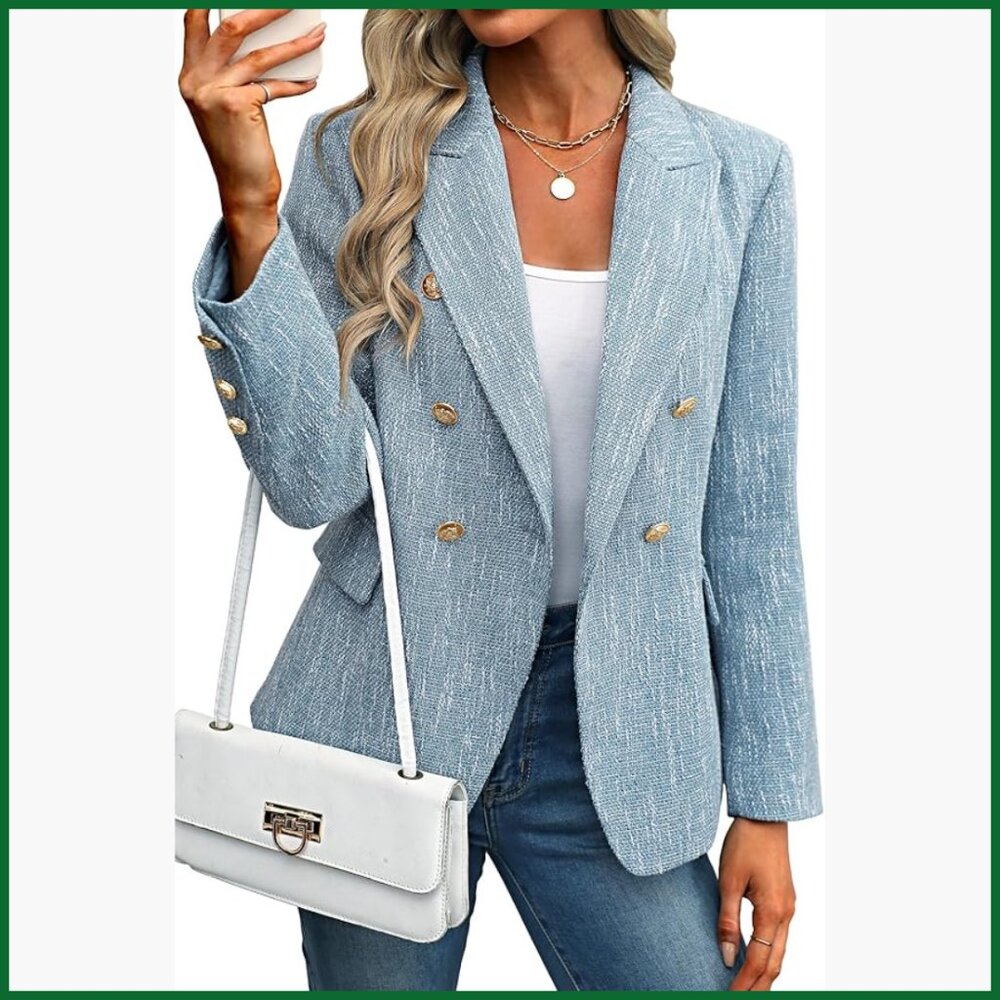 Polyester Tweed Blazer Double Breasted Business C… - image 1